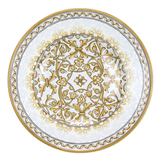 White Damask Plate by Deblona For Sale