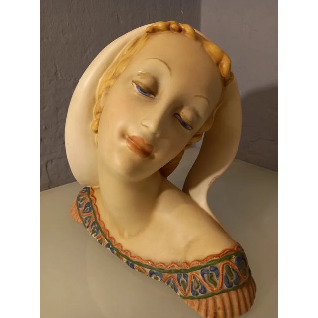 Decorative Sculpture of Maiden in Glazed Ceramic by Guido Cacciapuotti, 1950s For Sale - Image 3 of 11