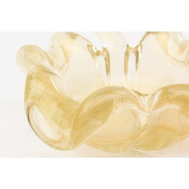 Vintage Murano Gold Aventurine Glass Flower Glass Bowl With Stem For Sale In Miami - Image 6 of 11