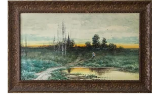 Late 19th Century Figurative Landscape Watercolor Painting Attributed to Sydney A. Mulholland, Framed