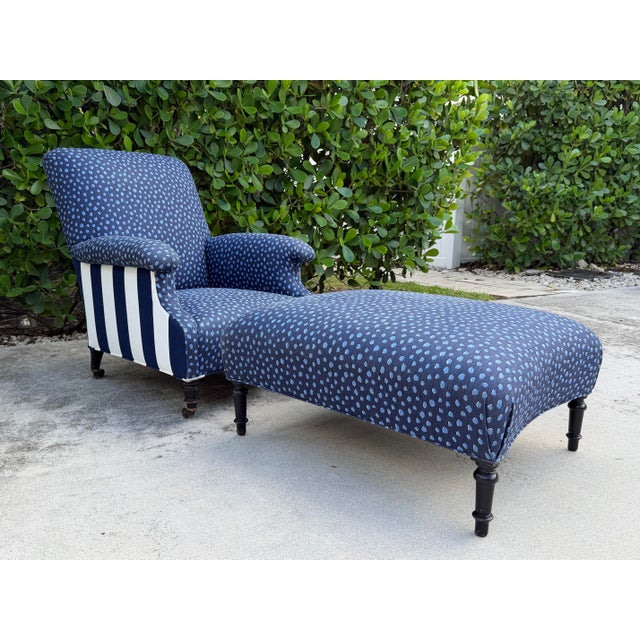 English Antique English Upholstered Armchair and Oversized Ottoman For Sale - Image 3 of 12