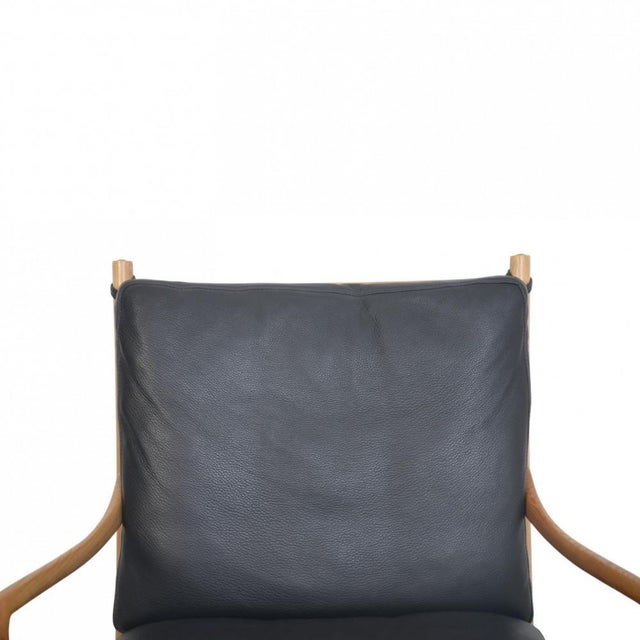 Vintage Colonial Chair in Ash and Black Leather by Ole Wanscher, 2000s For Sale - Image 3 of 14
