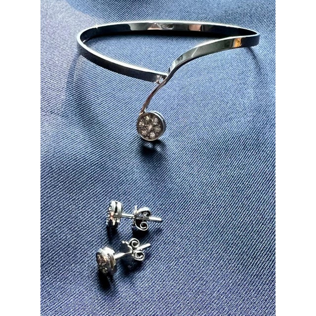 White Gold 585 Stud Earrings and Bracelet, 1970, Set of 3 For Sale - Image 9 of 15