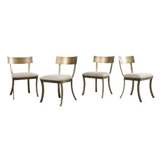 Set of Four Bronzed Steel Modern Klismos Dining Chairs For Sale
