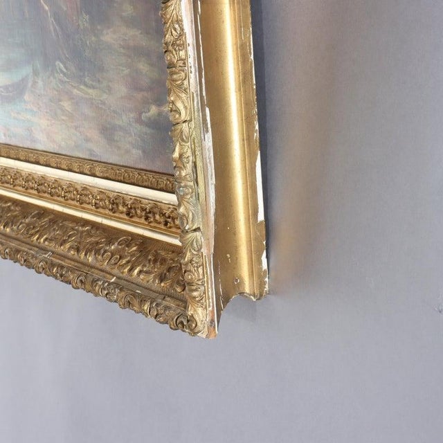 Antique Hudson River School Oil on Canvas Painting of a River Scene C1900 For Sale - Image 9 of 12