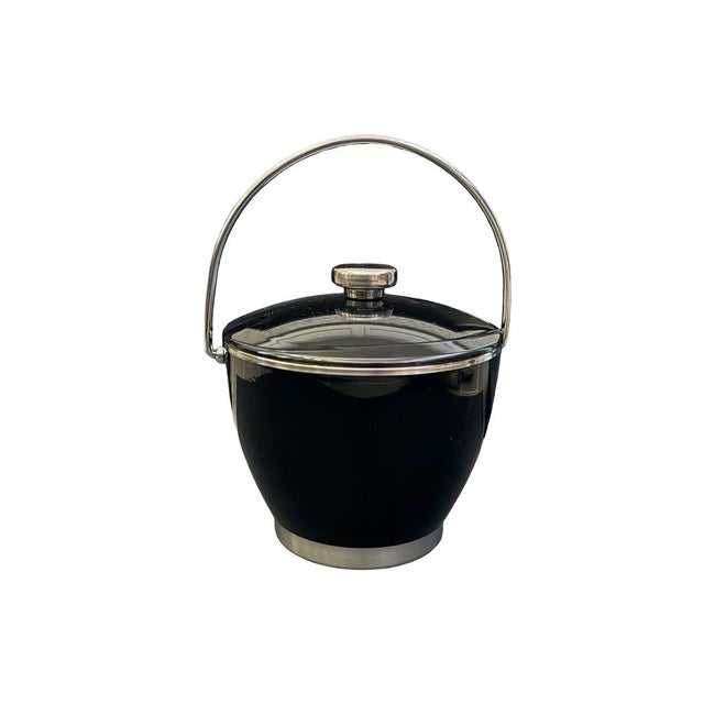 Mid 20th Century Vintage Mid-Century Modern Black & Silver Ice Bucket Lid, Handle For Sale - Image 5 of 5