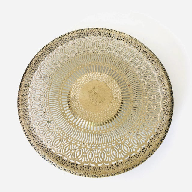 Metal Vintage Nickel Silver Hammered and Pierced Dish For Sale - Image 7 of 7
