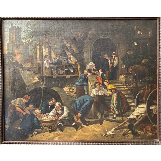 Large 19th Century German Genre Painting Attributed to Johann Sperl Village Scene, Large 19th Century German Genre...