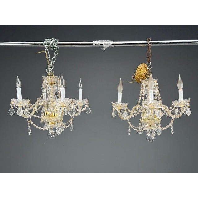 Hollywood Regency 1960s Maria Theresa Style, Venetian Chandeliers, Crystal, Brass - a Pair For Sale - Image 3 of 18