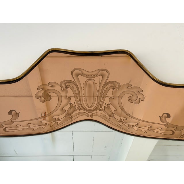 Mid-Century Modern Mirror Brass and Pink Colored Glass by Giovanni Battista Gariboldi Italy, 1950s For Sale - Image 3 of 12