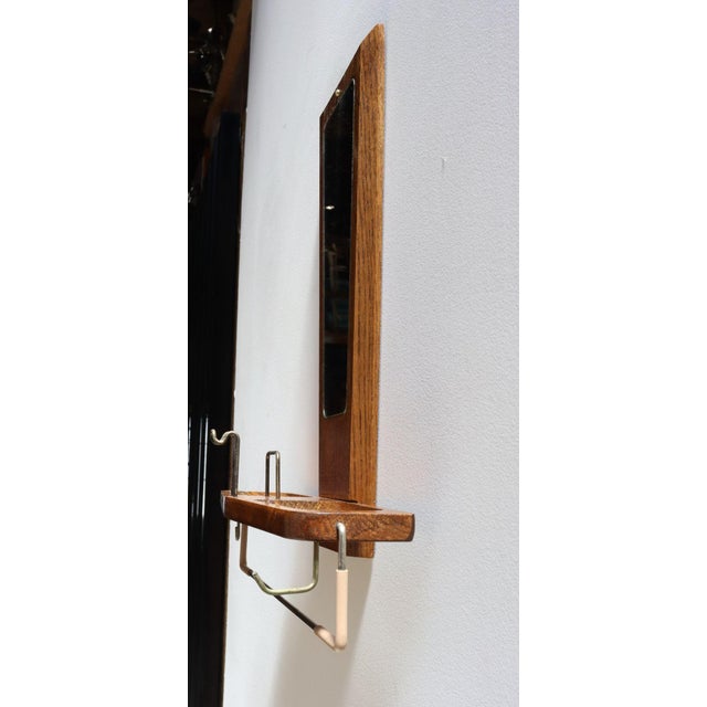 Mid-Century American Modern Chestnut Wall Mounted Valet With Mirror and Shelf For Sale - Image 4 of 10