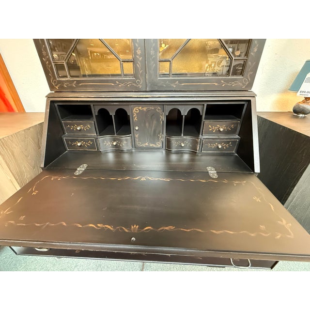 Black Ethan Allen Newport Liliana Chinoiserie Secretary Desk For Sale - Image 8 of 14