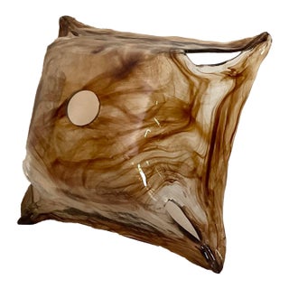 Vintage MCM Hand Blown Glass Attributed Murano Clear Brown Swirl Square Shade Light Pendant For Sale