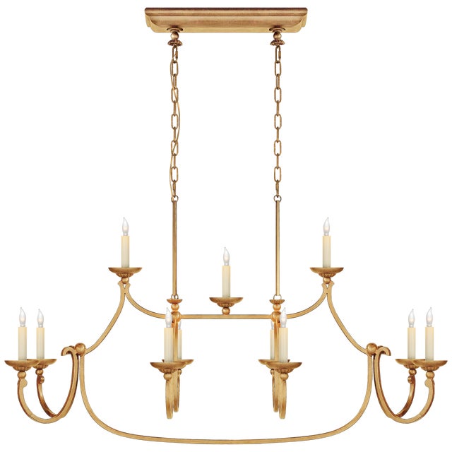 Chapman & Myers for Visual Comfort Signature Flemish Large Linear Pendant in Gilded Iron For Sale