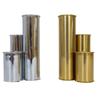 Swedish Modern Candelholders in Brass and Steel by Staffan Englesson, 1970s, Set of 6 For Sale