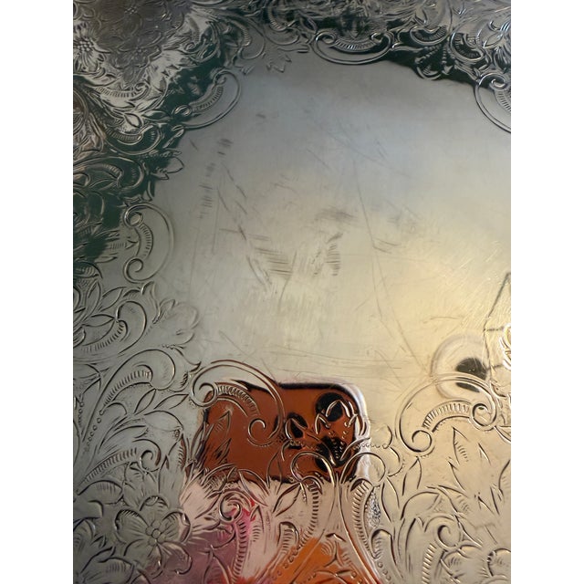 Poole Silver Co. (EPCA #3216, "Authentic Reproduction") round footed silverplate serving tray, 16" diameter, raised on...