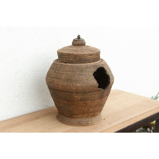 Finely Woven Southeast Asian Lidded Basket For Sale - Image 4 of 8