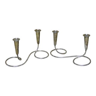 1930s Wurtenber Metalware German Silverplate Candlesticks- a Pair For Sale