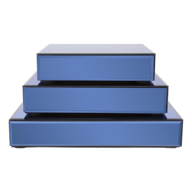 Sapphire Set of 3 Mirrored Platforms For Sale