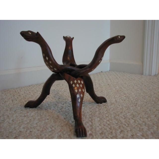 Exceptional 1930s Hand‑Carved Rosewood Snake Tripod Stand W/Bone Inlay For Sale - Image 4 of 6