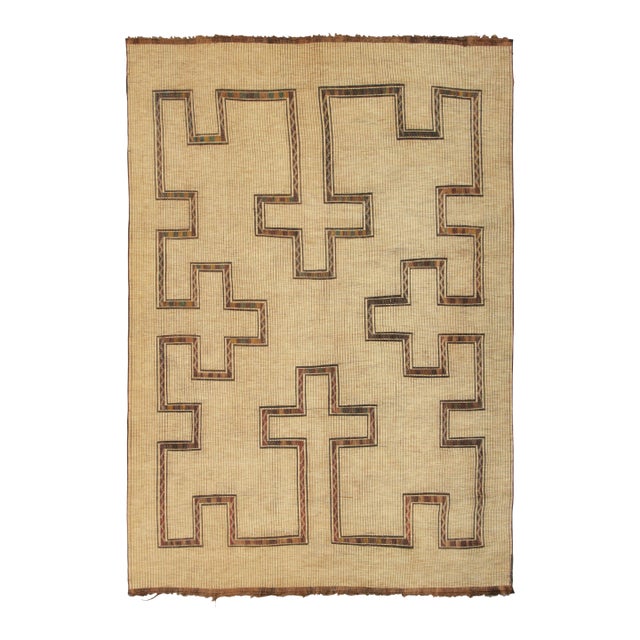 Vintage Moroccan Tuareg Rug With Tribal Motifs in Beige & Brown - Rug & Kilim For Sale