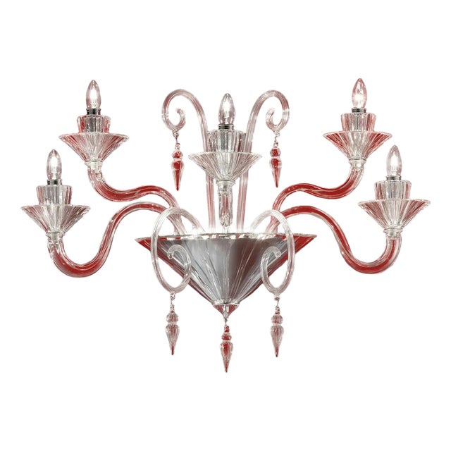 Venetian Imperial Rigadin Murano Glass Wall Sconce in Transparent Glass by Simoeng for Simoeng For Sale