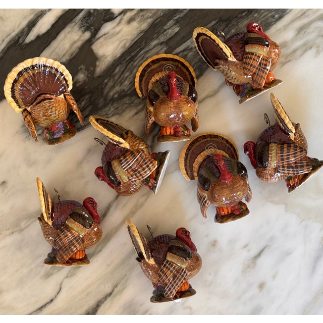 2000 - 2009 Vintage Porcelain Turkey Motif Place Card Holders - Set of 8 For Sale - Image 5 of 13