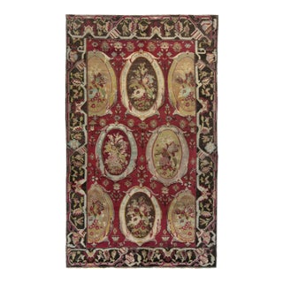 Antique Karabagh Rug With Rose Cartouches and Ornate Black Border - Rug & Kilim For Sale