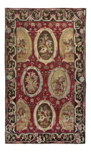 Antique Karabagh Rug With Rose Cartouches and Ornate Black Border - Rug & Kilim