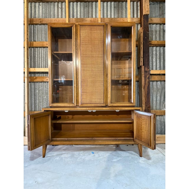 Brown 1960s Mid Century Modern Walnut & Cane Hutch For Sale - Image 8 of 16