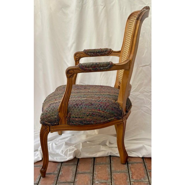 French Provincial Late 20th Century French Provincial Louis XV Style Cane Back Arm Chair For Sale - Image 3 of 12