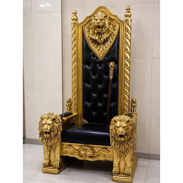 French 1960s Royal Lion Throne Chair with Matching Lion Scepter For Sale - Image 3 of 10