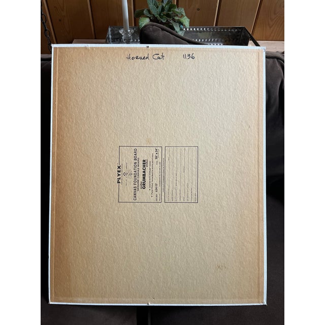 Orange 1960s Artist Ella Wharton Alluisi "Horned Cat" 1136 Original Mid Century Painting 20x24 For Sale - Image 8 of 8