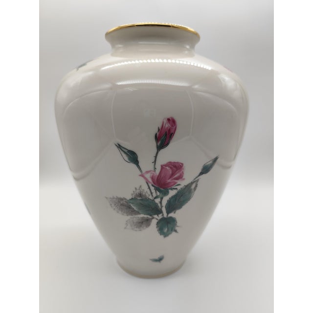White Porcelain Vase with Rose Decoration and Gold Rim from KPM Krister, Germany, 1950s For Sale - Image 8 of 8