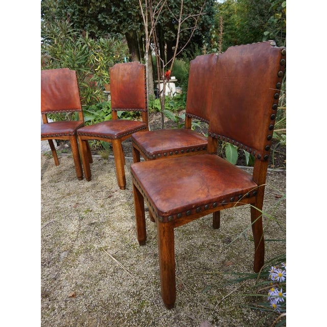Antique Dutch Art Deco Leather Dining Chairs, 1920s, Set of 6 For Sale - Image 3 of 18