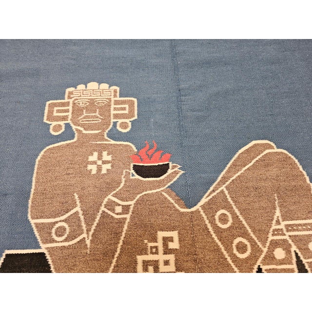 Vintage Southwestern Texcoco Saltillo Blanket Kilim, Mexican Deity Motif, Royal Blue, 4x6 For Sale - Image 14 of 16