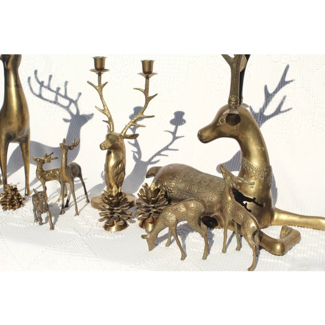 Vintage and large seated 1960s brass deer with fanciful decoration attributed to Sarreid Ltd. Large oversized heavy cast...