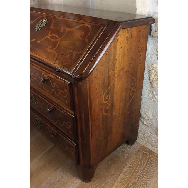 Brown 18th Century Italian Baroque Inlaid Walnut Drop-Front Secretary Desk / Commode For Sale - Image 8 of 8