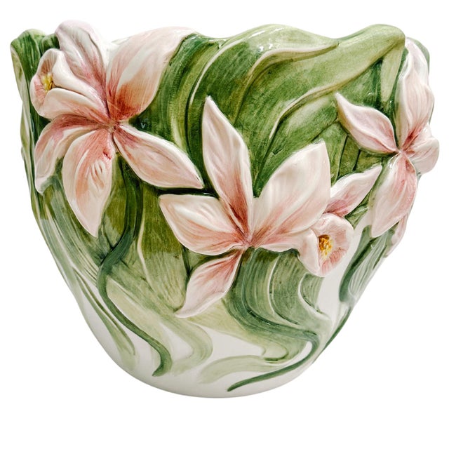 Italian Vintage Italian Pink Iris Planter Cachepot For Sale - Image 3 of 12