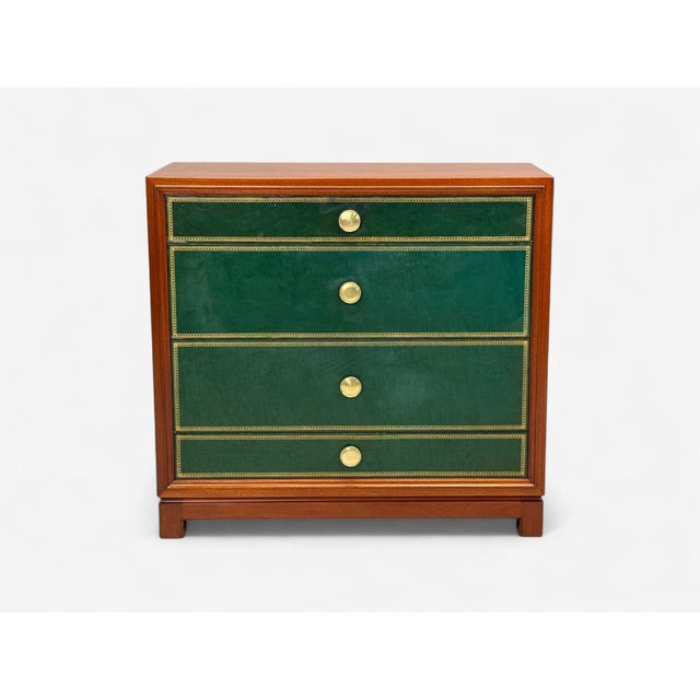 1950s Tommi Parzinger, Wood, Brass, Green Leather, Chests of Drawers, Usa, 1950s For Sale - Image 5 of 14