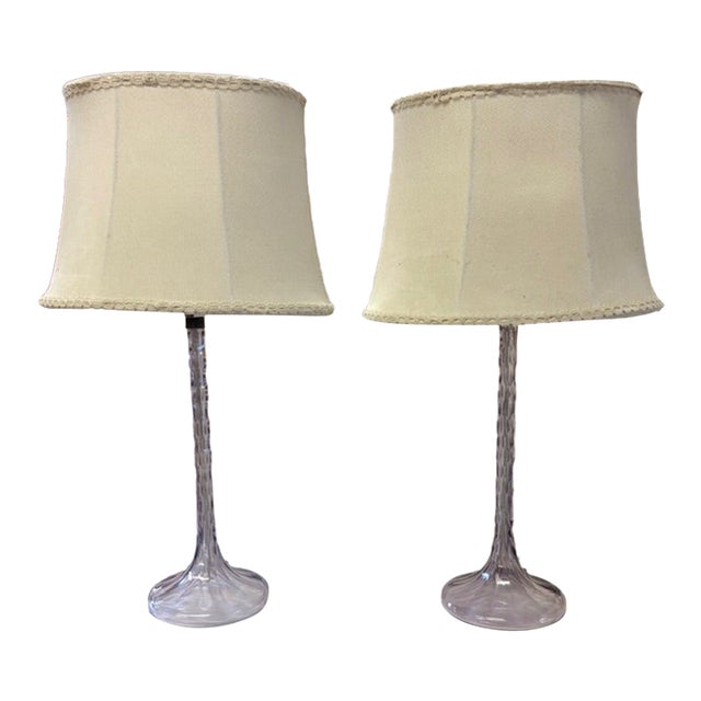 Art Deco French Crystal Cut Glass Lamps in a Lavender Amethyst Color For Sale