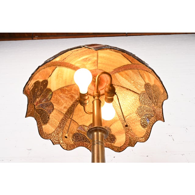 Tiffany Studios Style Arts & Crafts Bronze Table Lamp With Stained Glass Shade, Circa 1930s For Sale - Image 9 of 12
