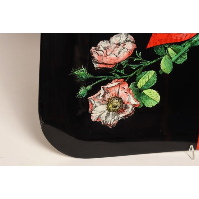 Large Vintage Lacquered Metal Litho Ribbon and Floral Tray by Piero Fornasetti For Sale - Image 16 of 18