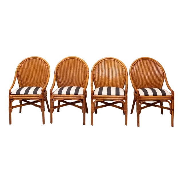 Bamboo Chairs with Caned Backrests, 1970s, Set of 4 For Sale