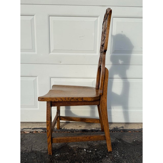 Late 19th Century Green Man North Wind Black Forest Style Hand Carved Quarter Sawn Oak Chair For Sale In Milwaukee - Image 6 of 10