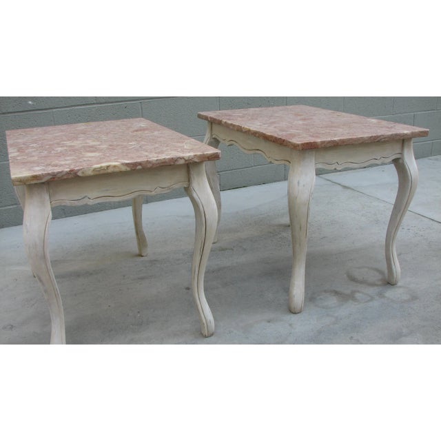 Wood Vintage Italian Pink Marble End Tables - a Pair For Sale - Image 7 of 13