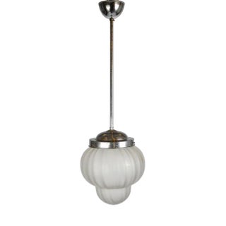 Art Deco Geometric Etched Glass Pendant Light For Sale