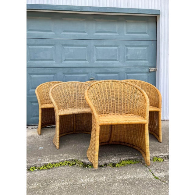 Set of six Wicker Barrel Chairs. Clean and modern lines with a Boho vibe. These would be perfect for indoor and/or outdoor...
