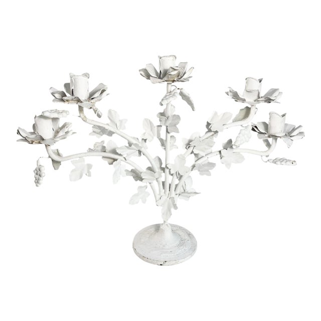 Vintage Tole Vine and Grape Motif Five Arm Candelabra For Sale