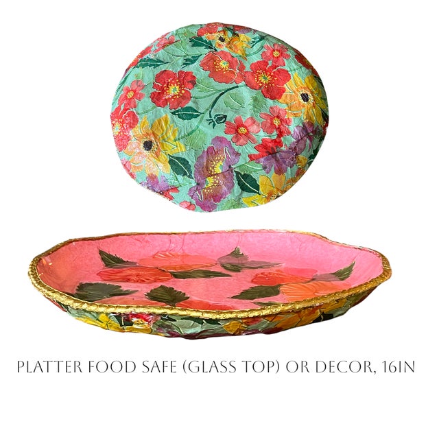 Traditional Floral Relief Decorative Platter Food Safe 16in Round For Sale - Image 3 of 3